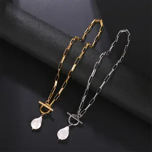 Fashion Necklace Gold Choker Artificial Pearls Thick Chain Pendant Necklace For Women Kpop Fashion Collar Necklace