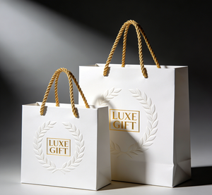 Sac en papier cartonné blanc avec gaufrage <span class=keywords><strong>laurier</strong></span> et estampage à chaud doré pour emballage cadeau de luxe - Product Image 2