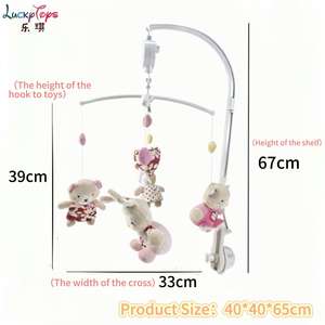 موبايل سرير الأطفال للتعليم المبكر 360 درجة °   جرس سرير موسيقي دوار على شكل أرنب ودببة، ألعاب معلقة ناعمة من القطيفة للمواليد الجدد - Product Image 6