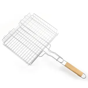 Nuovo arrivo Barbecue portatile in acciaio BBQ Grill Wire grill Mesh Net Tools con manico in legno