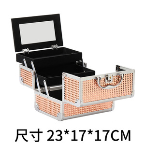 Nouveauté 2025 - Boîte à outils professionnelle en métal pour ongles et cils avec logo personnalisé, grande capacité, étui <span class=keywords><strong>de</strong></span> rangement pour <span class=keywords><strong>maquillage</strong></span>, miroir intégré - Product Image 6