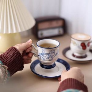 Vintage Tall Stem <b>Cup</b> & Saucer, High-value Ceramic Coffee <b>Cup</b> <b>Set</b>, Hand-painted Mid-century Style Afternoon Tea <b>Cup</b> - Product Image 2