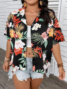 INS Fashion Plus <span class=keywords><strong>camicia</strong></span> a spalla scesa con stampa tropicale <span class=keywords><strong>senza</strong></span> Top in Chiffon <span class=keywords><strong>camicia</strong></span> a maniche corte stampata camicetta da <span class=keywords><strong>donna</strong></span> - Product Image 2