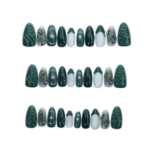Lot de 24 faux ongles 3D vert ondulé effet œil de chat français, transparents, de luxe, en forme d'amande, pour salon ou DIY, à presser - Product Image 4