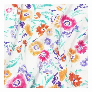 WI-J13 sweet and feminine colors digital florals printing jacquard fashionable wrinkle chiffon fabric for abaya dress