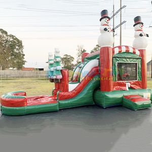 Vente en gros de châteaux gonflables commerciaux pour enfants, château gonflable de Noël avec toboggan aquatique - Product Image 1
