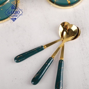 Lâu Đài Bắc Âu Đá Cẩm Thạch Đen Gốm Xử Lý Dao Kéo Set 410 Thép Không Gỉ Flatware Set 8 Cái Muỗng Cà Phê Set Với Vàng PVD - Product Image 6