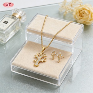 Parures de bijoux Hengdian en zircon AAA et corail, plaqué or 18 carats, pour femmes, usage quotidien et soirées, vente en gros - Product Image 4
