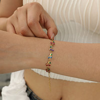 Bracelet pour femme en acier inoxydable, chaîne à maillons, pendentif en forme de cœur blanc, fleur, cerise, couleur dorée électrolytique, tendance
