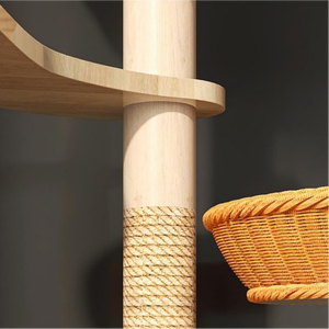 Arbre à chat moderne de luxe en bois massif à 5 niveaux, durable, avec lits tressés, poteaux à gratter en sisal et structure pyramidale stable pour maisons multi-chats - Product Image 6
