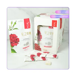 China Leveranties Aangepaste Bevatten 30% Real Rose Petel Suiker Lychee Aardbei Smaak Individueel Pakket Cube Candy Met Logo