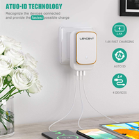 LDNIO A4405 Lampe LED 22W Chargeur rapide 4USB-A Ports EU/UK/AU/CN Chargeur USB Chargeur avec veilleuse LED tactile