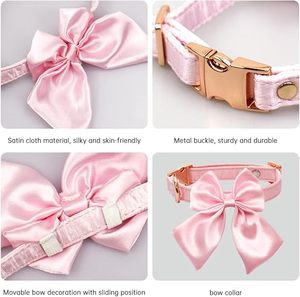 Nouveau collier pour chien en soie rose style mariage avec nœud papillon détachable pour petits et moyens chiens et chats avec boucle en métal - Product Image 6