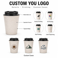 Tasses à café promotionnelles personnalisées avec couvercles, gobelets de voyage réutilisables de 12 oz en paille de blé, bouteilles en plastique anti-fuite, gobelets de voiture pour cadeaux promotionnels