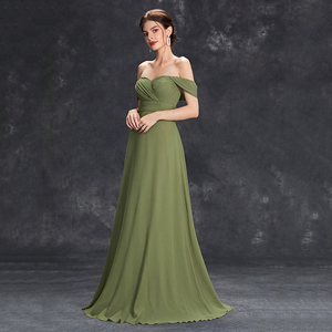 Robe de soirée élégante <span class=keywords><strong>vert</strong></span> <span class=keywords><strong>émeraude</strong></span> à épaules <span class=keywords><strong>d</strong></span>énudées, buste plissé, taille empire, en mousseline, pour occasions formelles et demoiselles <span class=keywords><strong>d</strong></span>'<span class=keywords><strong>honneur</strong></span> - Product Image 5