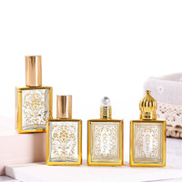 Flacon compte-gouttes carré plat créatif en verre plaqué or 15 ml, vaporisateur de parfum, flacon à bille pour huile essentielle et massage