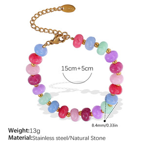 Boucles d'oreilles colorées en pierres naturelles, bracelet et collier en acier inoxydable, design bijoux contrastant aux couleurs dopamine, style niche - Product Image 3