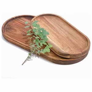 Plateau de service ovale en bois pour café, thé, gâteau, dessert, usage domestique, repas d'hôtel, couleur unie A241125 - Product Image 3