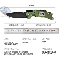 Couteau pliant multifonction avec manche en aluminium, lame semi-dentelée, brise-vitre, coupe-ceinture de sécurité, outil EDC pour l'extérieur