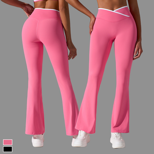 Pantalones de yoga ajustados con logotipo personalizado al por mayor pantalones acampanados de pierna ancha de talle alto microcruzados Pantalones deportivos para <span class=keywords><strong>mujer</strong></span> - Product Image 1