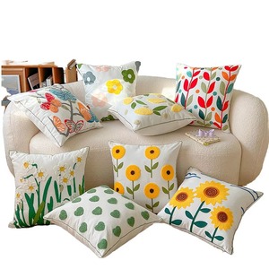Embroidered Floral Cushion <b>Covers</b> Square Bohemian Style Home Decor Pillowcases with Plant Patterns <b>for</b> Living Room - Product Image 4