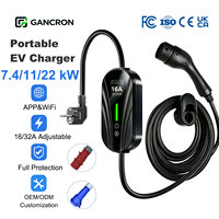 Chargeur EV portable universel personnalisé GANCRON, Wallbox 7,4 kW, 11 kW, 22 kW, AC Type 2, WiFi, vente en gros, chargeurs EV domestiques