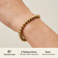 Bracelet minimaliste en acier inoxydable extensible avec perles, plaqué or 18 carats, délicat, lisse, empilable, pour usage quotidien, bijoux unisexe