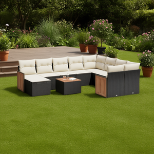 Ensemble de canapés de jardin noir et crème en rotin, mobilier d'extérieur avec coussins en mousse haute densité, design contemporain imperméable - Product Image 2