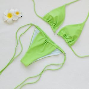 JSN 2026 nouvelle couleur unie multi-string Sexy dos nu trois points Bikini Sexy fendu maillot de bain femmes deux pièces tongs Bikini ensemble - Product Image 2