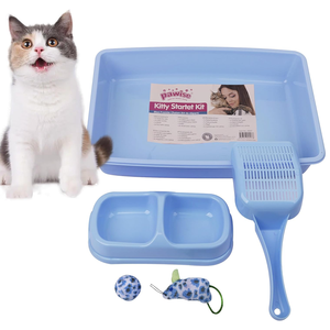 Pawise All-in-One <span class=keywords><strong>Kitty</strong></span> startet Kit thấp nhập cảnh nhỏ Mèo Hộp rác với scooper và thức ăn đôi uống Bát catnip Chuột Bóng đồ chơi - Product Image 1