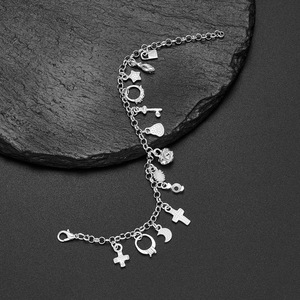 Bracelet à breloques tendance en argent plaqué 925, bijoux pour femmes, cadeau, pendentif croix, design géométrique - Product Image 3