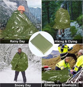 Couvertures d'urgence, lot de 4, extra grandes, en feuille de Mylar thermique, couleur verte spatial, pour la randonnée, les activités de plein air, la survie et les premiers secours - Product Image 4