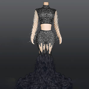 Novance ชุดเดรสไพรเวทเลเบล Y2369-B <span class=keywords><strong>2</strong></span>ชิ้น,ชุดเดรสดินเนอร์ปาร์ตี้แขนยาวมีพู่ประดับลูกปัดพลอยเทียมสีทอง - Product Image 5