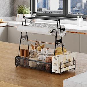 Étagère à épices portable en acier au carbone avec porte-serviettes en papier, organisateur pour camping, barbecue, pique-nique en extérieur et rangement de cuisine - Product Image 1