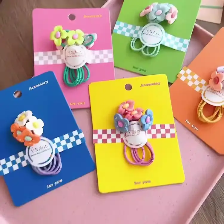 4 pièces fleur cheveux corde pour enfants filles dame doux bonbons dégradé couleur par ensemble élastique élastique élastique cadeau Festival