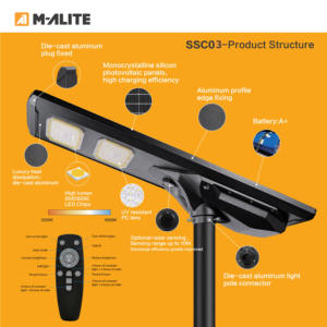 Farola Solar LiFePO4 Resistente para Exteriores, para Carreteras, Caminos, Patios, Jardines e Iluminación Comunitaria - Product Image 4