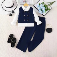 Ensemble de costume 3 pièces pour filles, veste bleu marine personnalisée, uniforme scolaire britannique pour les enfants du primaire