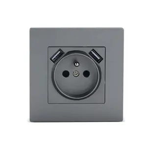 PC Plate French Ground Sockets With USB Charger 2P+T Power Socket EU Outlet With Double Type A USB Ports