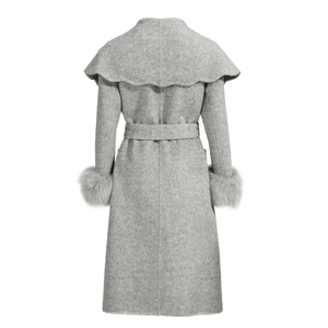 Abrigo Largo de Cachemira Suave Personalizado de Doble Cara con Botones y Puños de Piel Auténtica para Mujer, Transpirable, Informal, para Otoño e Invierno, Color Gris - Product Image 2