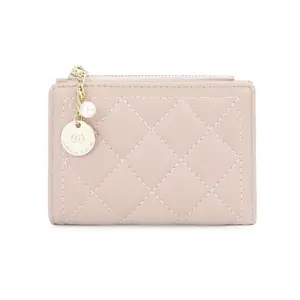 New cute wallet women's short ins coin wallet embroidery line small fragrant wind pearl charm girls coin purse small purse