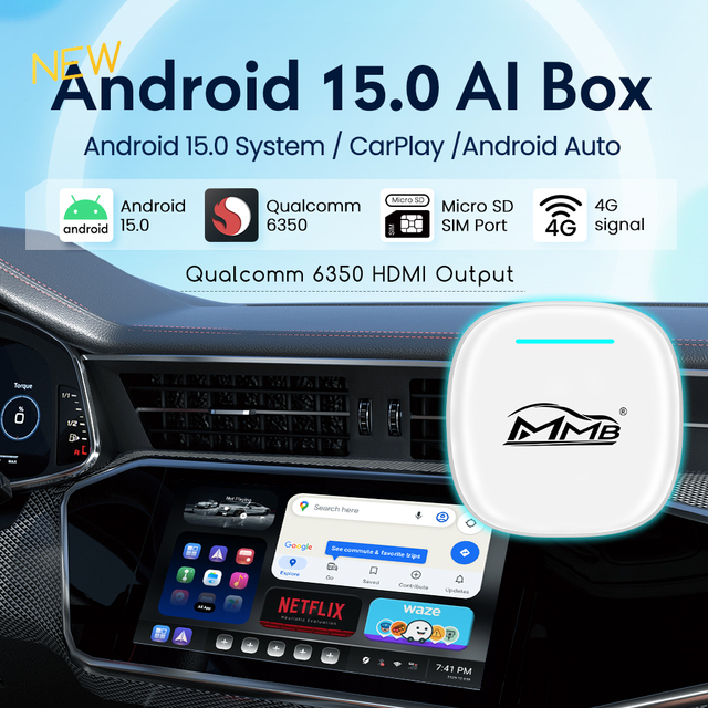 Android 15 Qualcomm 6350 8+128GB Wireless CarPlay Q8W Carplay Android Auto Portable Car Play Netflix Youtube Google Store MMB