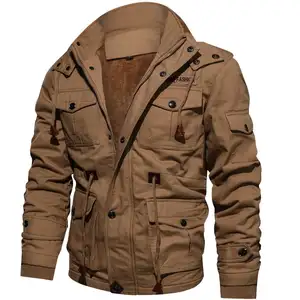 Jaqueta masculina de tecido casual de lona crua, jaqueta de inverno com desenho de alta qualidade e espessura quente
