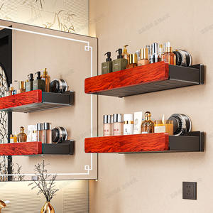 Étagère de salle de bain à ventouse en bois de rose, murale, en métal, design rectangulaire moderne, rangement durable, 30 cm, double couche - Product Image 5