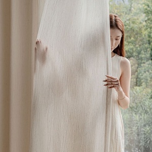 Rideaux en lin, mélange coton-lin, tissés, perlés, style Wabi-Sabi japonais, personnalisables pour maisons d'hôtes, chambres, balcons, naturels - Product Image 1