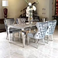 Ensemble de salle à manger en métal Runwood, cadre argenté, plateau en marbre, table de salle à manger avec 6, 8 ou 10 chaises, mobilier de luxe pour cuisine et restaurant