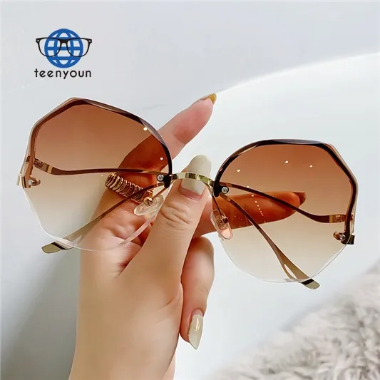 Teenyoun 2024 est Mujeres Gafas de sol Sin montura Uv400 Marca Diseñador Gradiente Gafas de sol Gafas femeninas al por mayor