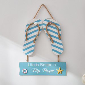 Ocean Themed Wall Hanging Decor Mediterranean Style Home Decoration Flip Flops Fish Sign <b>Happy</b> <b>Place</b> Hanging Art - Product Image 3