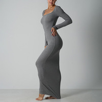 Nouvelle robe longue côtelée pour femme avec contrôle du ventre, bretelles intégrées et antidérapante