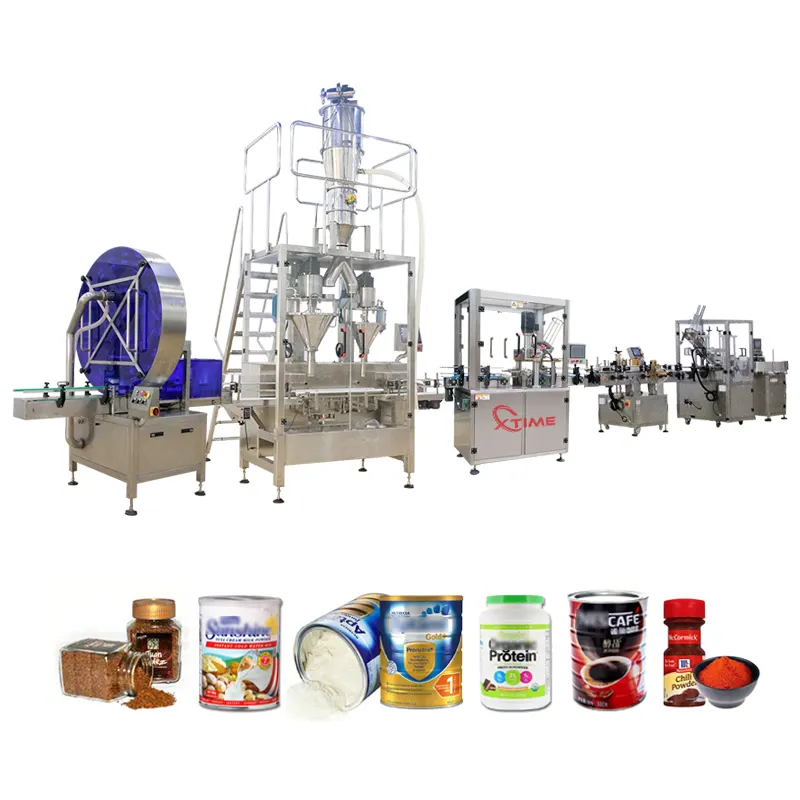 CE Factory bottles/cans protein cocoa powders automatic food powder filling sealing washing and capping packing machine