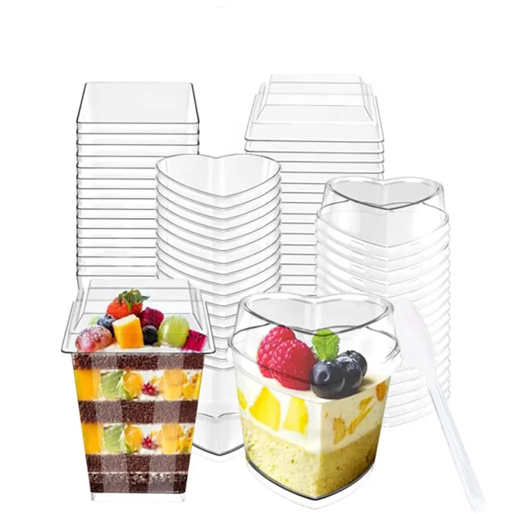 Niseven tùy chỉnh phân hủy sinh học uống cốc nhựa trong suốt món tráng miệng ly vuông Ice Cream cốc sữa chua